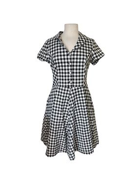 Gown Town Black White Gingham A Line Dress Circle Skirt Women's XL Collared